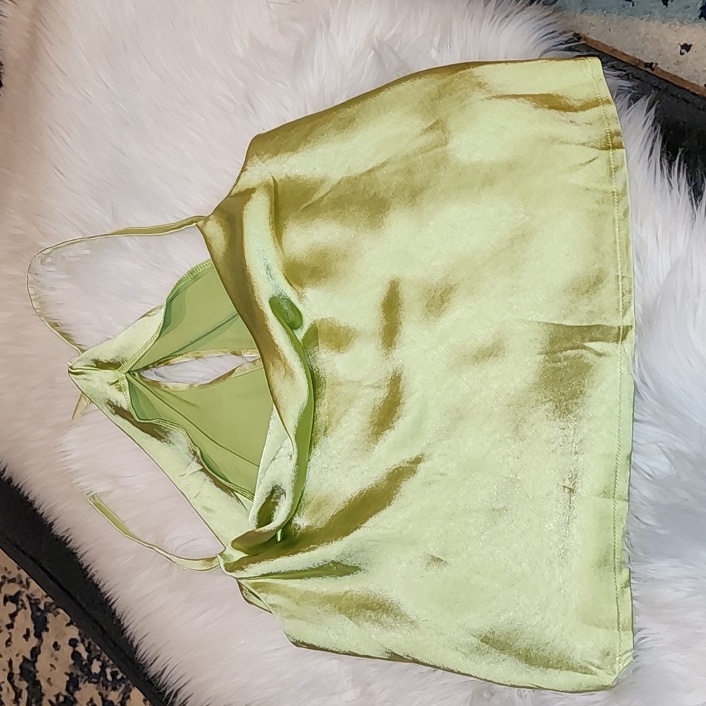 NEW Hold Onto Love Lime Green Satin Cowl Neck Cami Tank Top